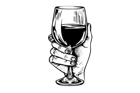 Wine glass in hand drawn ink sketch engraving style vector illustration.のイラスト素材