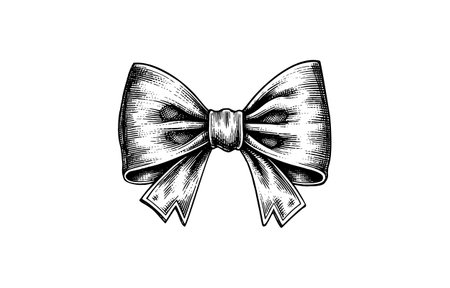 A bow ribbon gift in a vintage engraved style. Vector design for you banner, collage and idea.のイラスト素材