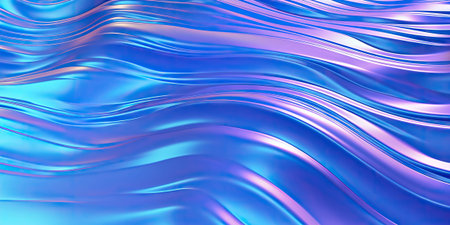 Abstract 3d render. Holographic chrome gradient water waves. Iridescent gradient digital art for...