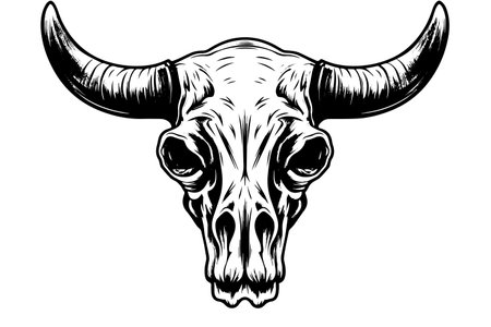 Buffalo skull hand drawn vector illustration in engraving style ink sketch.のイラスト素材