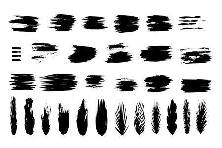 Vector eroded paintbrush set, brush strokes templates. Grunge design elements for social media. Rectangle text boxes or speech bubbles. Dirty distress texture background.のイラスト素材