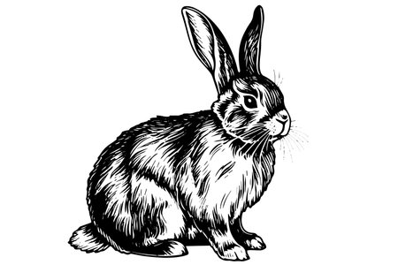 Engraving rabbit on white background .Vector ink sketch illustration.のイラスト素材
