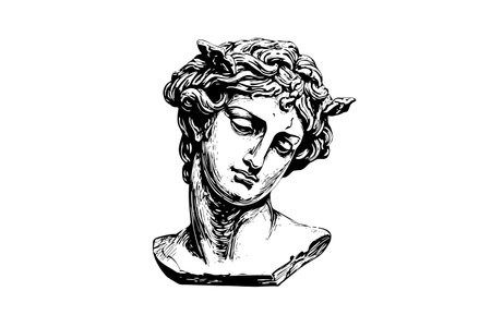 Antique statue head of greek sculpture sketch engraving style vector illustration.のイラスト素材