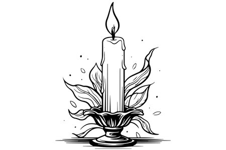 Thick christmas candles burning. Hand drawn sketch engraving style vector illustration.のイラスト素材