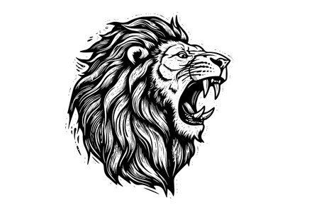 Lion growl head portrait sketch hand drawn engraving style vector illustration.のイラスト素材