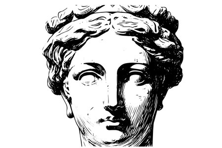 Statue head of greek sculpture hand drawn engraving style sketch. Vector illustration. Image for print, tattoo, and your design.のイラスト素材