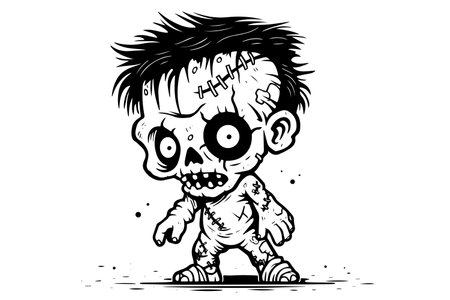 Zombie frankenstein ink sketch. Walking dead hand drawing vector illustration.のイラスト素材
