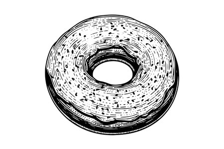 Tasty donut engraving style. Hand drawn ink sketch vector illustration.のイラスト素材