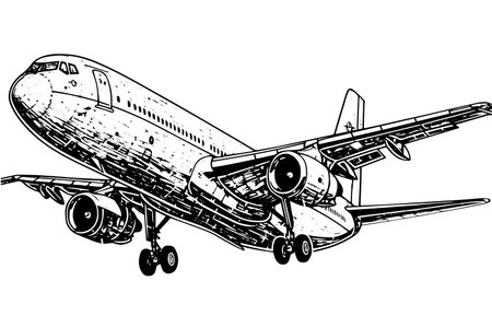 Hand drawn ink sketch of airplane. Engraving style vector illustration.のイラスト素材