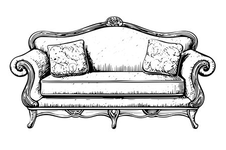 Vintage sofa hand drawn ink sketch. Engraving style vector illustration.のイラスト素材