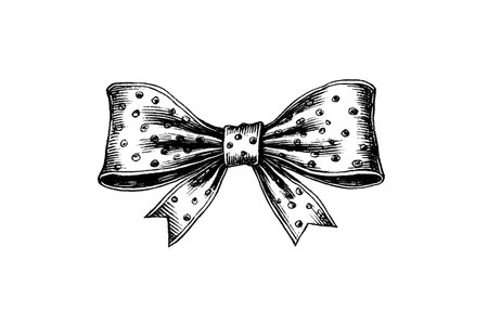 A dotted bow ribbon gift in a vintage engraved style. Vector design for you bannerのイラスト素材