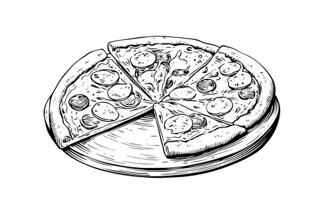Sliced pizza sketch hand drawn engraving style Vector illustration.のイラスト素材