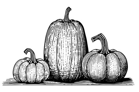 Ink sketch of pumpkin isolated on white background. Hand drawn vector illustration.のイラスト素材