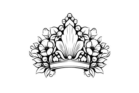 Hand drawn flower crown ink sketch. Vintage engraved vector illustration.のイラスト素材