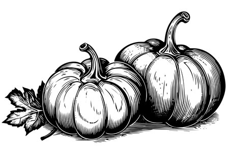 Ink sketch of pumpkin isolated on white background. Hand drawn vector illustration.のイラスト素材