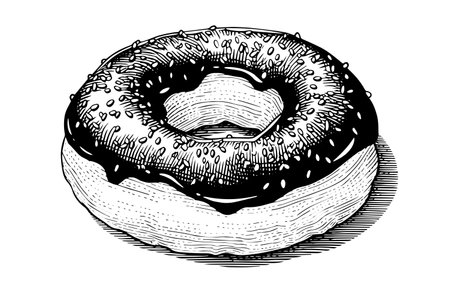 Tasty chocolate donut engraving style. Hand drawn ink sketch vector illustration.のイラスト素材