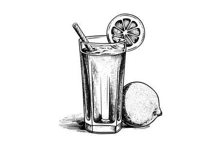 Water with lemon hand drawn engraving style vector illustration.のイラスト素材