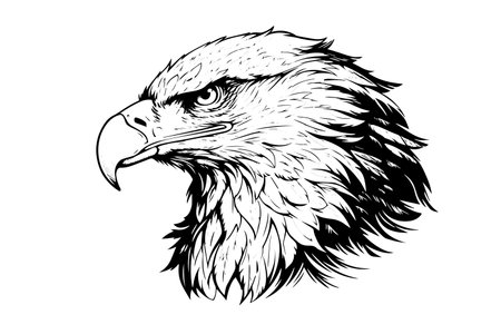 Eagle head logotype mascot in engraving style. Vector illustration of sign or mark.のイラスト素材