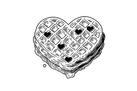 Waffles heart shaped hand drawn ink sketch. Engraving style vector illustration.のイラスト素材
