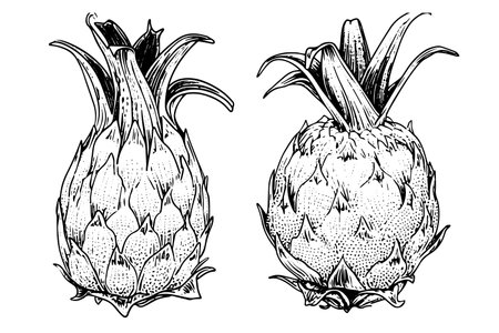 Pitaya or dragon fruit hand drawn ink sketch. Engraving vintage style vector illustration.のイラスト素材