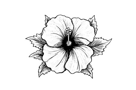 Hibiscus flowers in a vintage woodcut engraved etching style. Vector illustration.のイラスト素材
