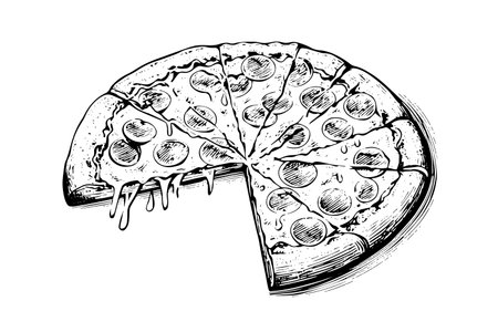 Sliced pizza sketch hand drawn engraving style Vector illustration.のイラスト素材