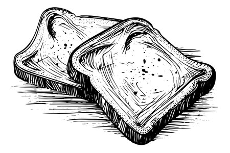 Toast slices sketch. Bread engraving in hand drawn style vector illustration.のイラスト素材