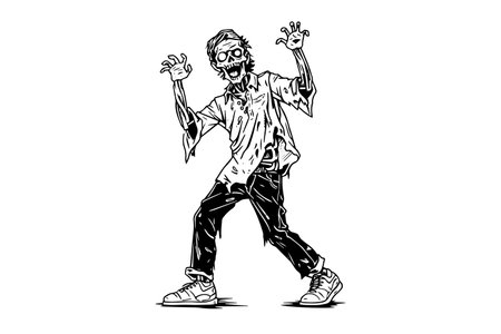 Zombie hand drawn ink sketch. Engraved style vector illustration.のイラスト素材