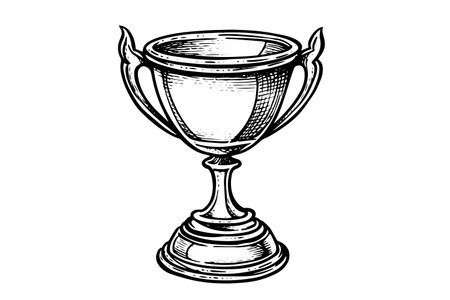 Winner trophy cup hand drawn ink sketch. Engraved style vintage illustration.のイラスト素材