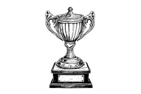 Winner trophy cup hand drawn ink sketch. Engraved style vintage illustration.のイラスト素材