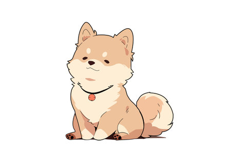Cute little puppy dog sitting, cute comic doggy cartoon for kids. Vector illustration.のイラスト素材