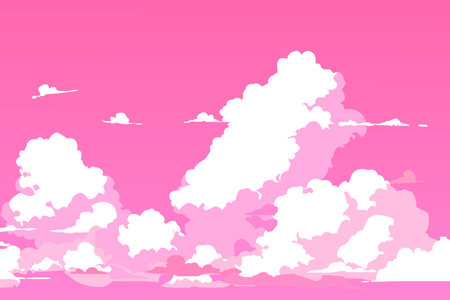 Vector pink sky clouds. Anime clean style. Background design.のイラスト素材