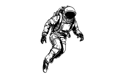 Astronaut spaceman hand drawn ink sketch. Engraving style vector illustration.のイラスト素材
