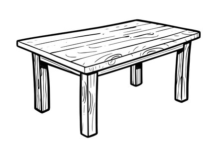 Wooden retro table hand drawn ink sketch. Engraving style vintage vector illustration.のイラスト素材