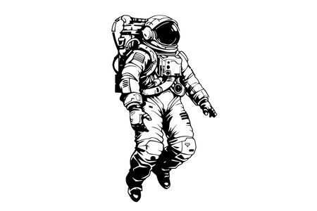 Astronaut spaceman hand drawn ink sketch. Engraving style vector illustration.のイラスト素材