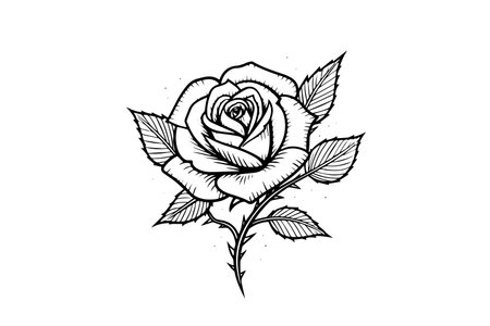 Elegant Rose. Vintage simple line art. Hand drawn ink sketch. Engraving vector illustration.のイラスト素材