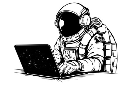 Astronaut spaceman hand drawn ink sketch. Engraving style vector illustration.のイラスト素材