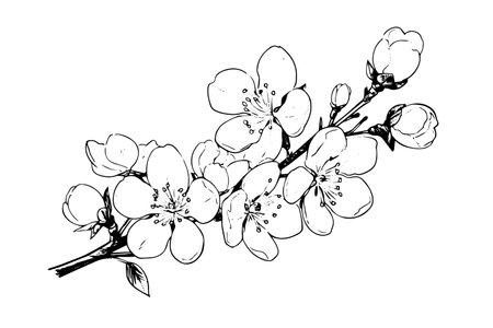Cherry blossom hand drawn ink sketch. Sakura in engraving style vector illustration.のイラスト素材