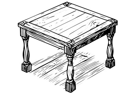 Wooden retro table hand drawn ink sketch. Engraving style vintage vector illustration.のイラスト素材