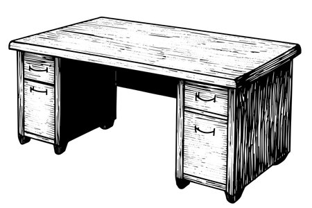 Writing desk hand drawn ink sketch. Engraving style vintage vector illustration.のイラスト素材