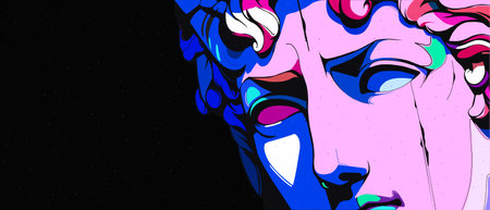 Michelangelo David statue face color creative illustration. Background design.のイラスト素材