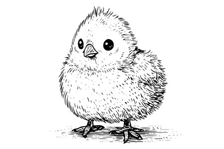 Cute little chicken hand drawn ink sketch. Engraved style retro vector illustration.のイラスト素材