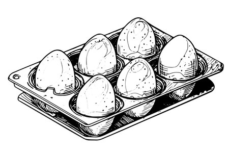 Box of eggs hand drawn ink sketch. Engraving style vector illustration.のイラスト素材