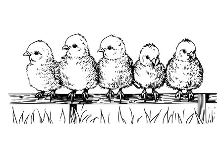 Cute little chicken hand drawn ink sketch. Engraved style retro vector illustration.のイラスト素材