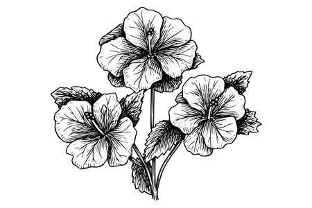 Hibiscus flower hand drawn ink sketch. Engraved style vector illustration.のイラスト素材