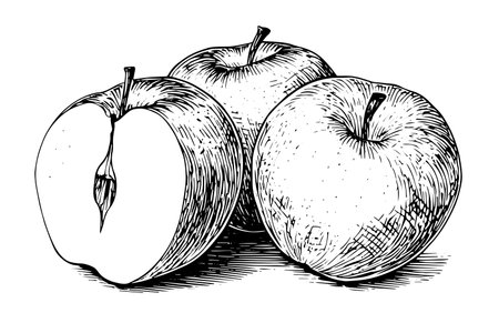Apple fruit hand drawn ink sketch. Engraved style vector illustration.のイラスト素材