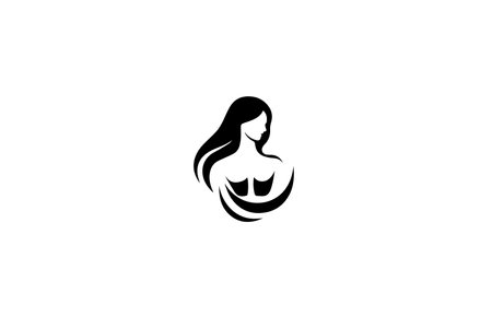 Beauty Logotype Icon: Vector Illustration of Elegant Womans Silhouette.のイラスト素材