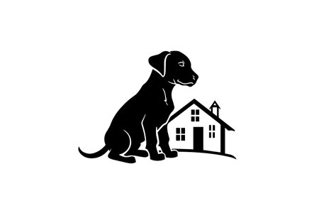 Puppy Love: Hand-Drawn Dog and House Silhouette Vector Logo.のイラスト素材