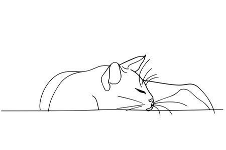 Continuous Line Art: Minimalist Cat Portrait Vector Sketch. Animal Logo.のイラスト素材