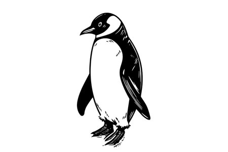 Engraved Penguin Vector Sketch. Cute Winter Illustration, Antarctic Bird.のイラスト素材